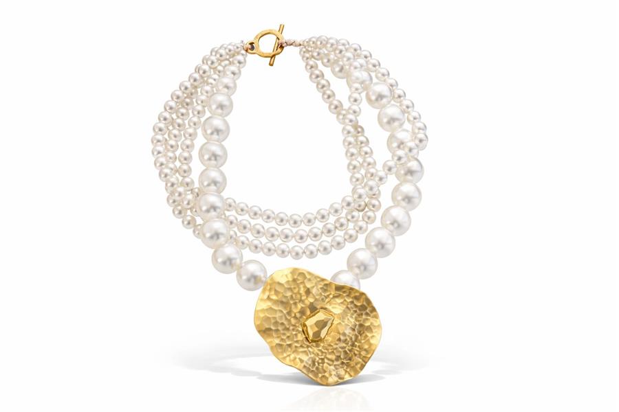 Whitley Gold Plaka Detaylı İncili Kolye